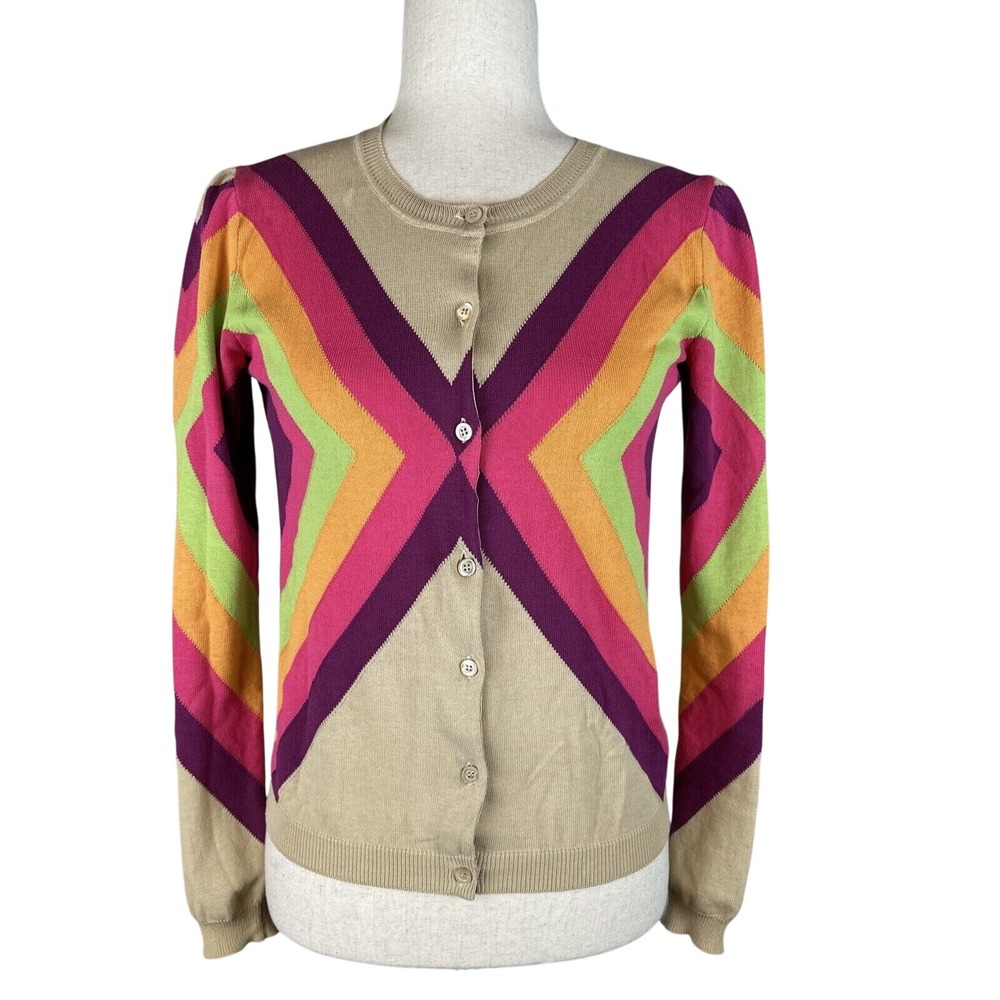Moschino Cheap Chic Button Up Cardigan Sweater Size 4 Retro Stripe Lightweight